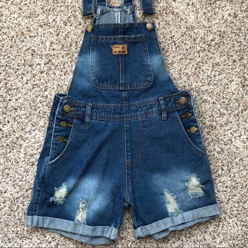 Dark Wash Distressed Overalls